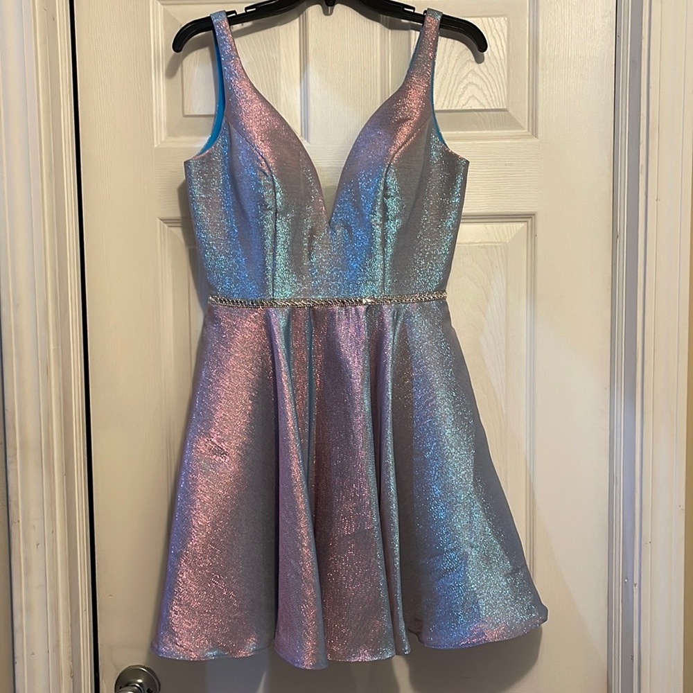 Party dress with pockets blue/purple iridescent, excellent condition size medium